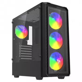 Obudowa PC Cube SAVIO Noctis Glass RGB — Czarny, ATX/Micro-ATX, 210×410×450 mm, 3×120 mm wentylatory z przodu