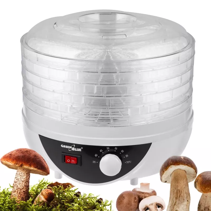 Suszarka do grzybów, warzyw i owoców GreenBlue, 250W, bardzo cicha, 5 sit, GB195