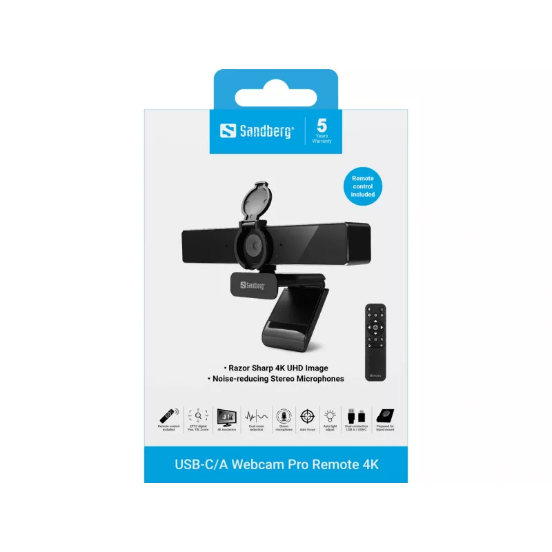 Kamera internetowa Sandberg USB-C/A Pro Remote 4K 8 MP 3840x2160