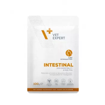 Mokra karma weterynaryjna VETEXPERT Intestinal Cat 100 g — kurczak, białko 38%, tłuszcz 20%, dla dorosłych kotów, niewydolność trzustki