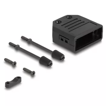 Osłona na kabel DELOCK obudowa D-Sub dla 9-pin męski/żeński, plastik z odciążeniem naprężeń, 33,3×33,8×14,8 mm, czarna