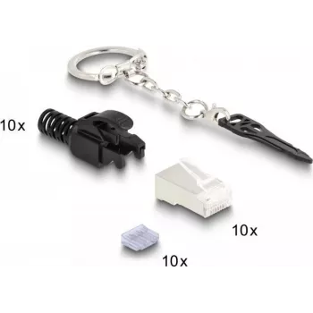 DeLOCK Wtyk modułowy RJ45 Cat.6A blokowalny 10 szt. Zestaw Czarny Metaliczny Męski