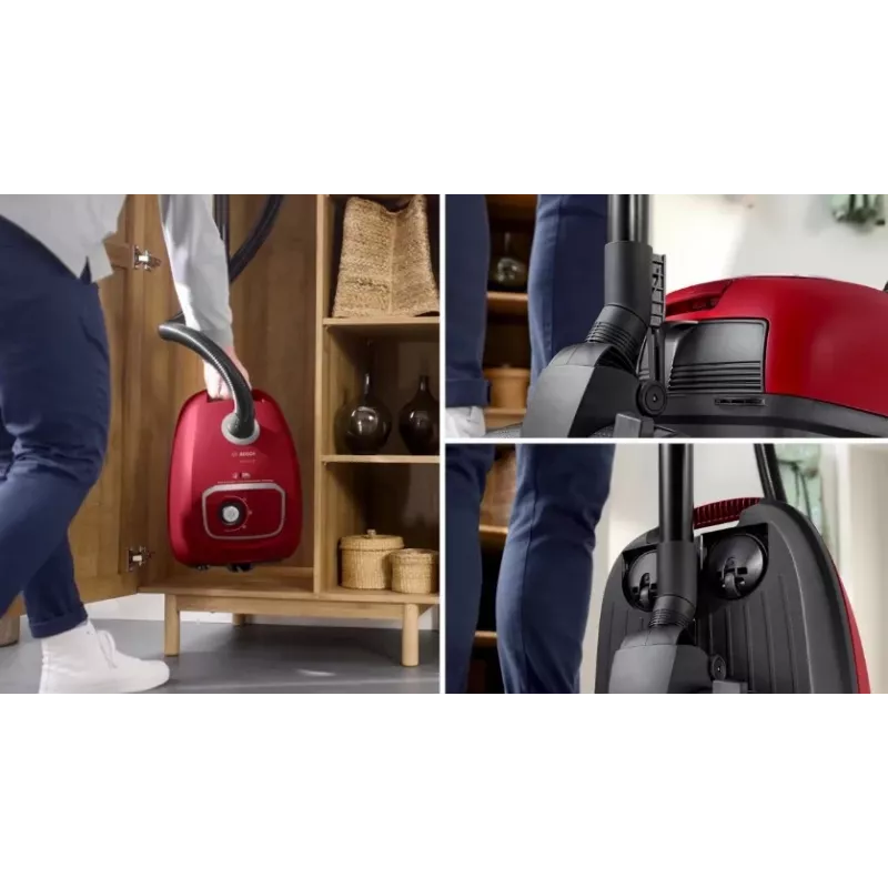Odkurzacz Bosch BGB 41RD3H — 600 W, worek na kurz 4 l, filtr HEPA, promień działania 11 m, rura teleskopowa, czerwony