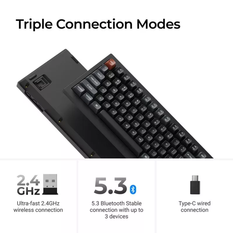Klawiatura mechaniczna Keychron V1 Ultra 8K — 75% QWERTY, Bluetooth, przewodowa, RGB, czarna