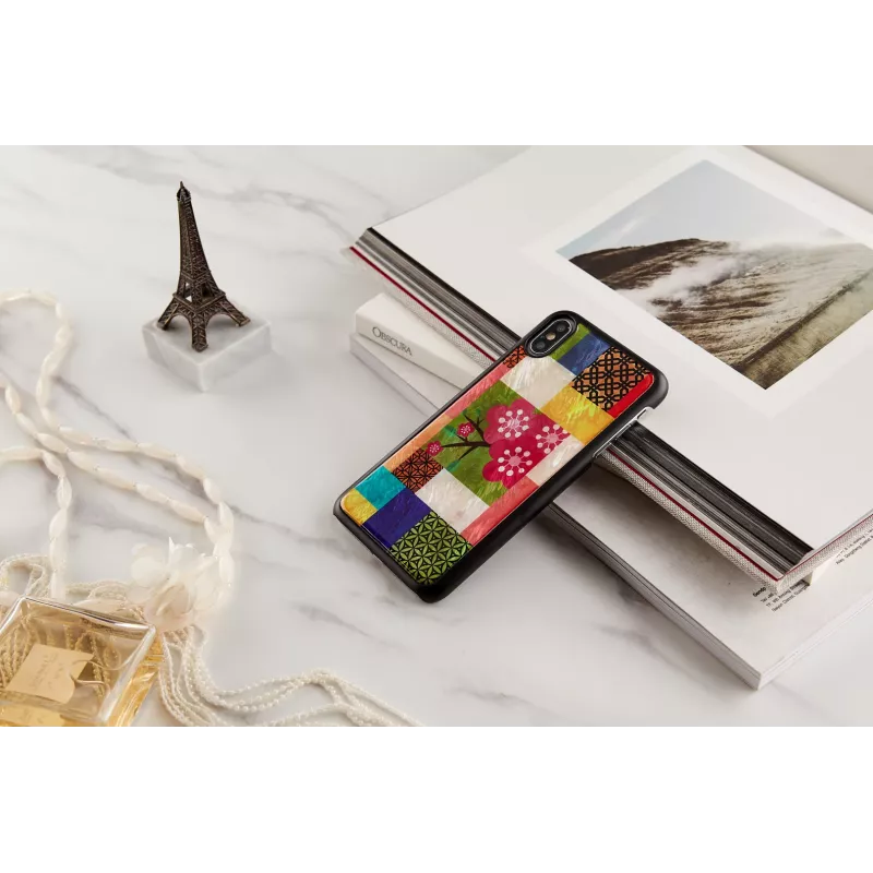 Etui ochronne na smartfona iKins do iPhone XS Max — wzór kwiatu wiśni, czarne