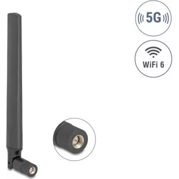 Antena dookólna DELOCK 5G LTE GNSS WiFi 6 wtyk SMA 0,9–4,1 dBi 183 mm z przegubem uchylnym