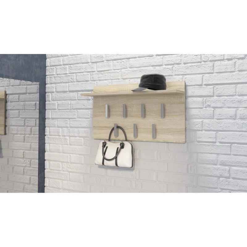 Wieszak ścienny Top e shop WIESZAK 2F SONOMA — płyta wiórowa, wykończenie dąb, 7 haczyków, 700×200×400 mm