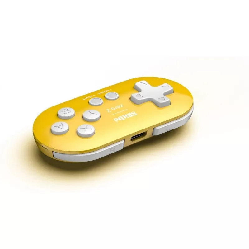 Bezprzewodowy kontroler do gier 8BitDo Zero 2 żółty — Bluetooth, kompaktowy rozmiar kieszonkowy, RET00221