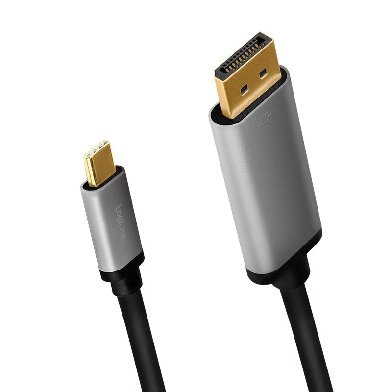 LogiLink CUA0100 Kabel przejściówka DisplayPort USB 3.2 Gen1 Type-C 1.8m Czarny Szary