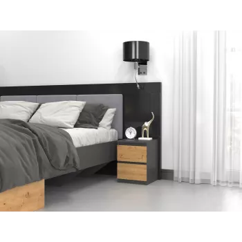 Szafka nocna Topeshop M2 ANTRACYT/ARTISAN 2 szuflady Antracyt Dąb