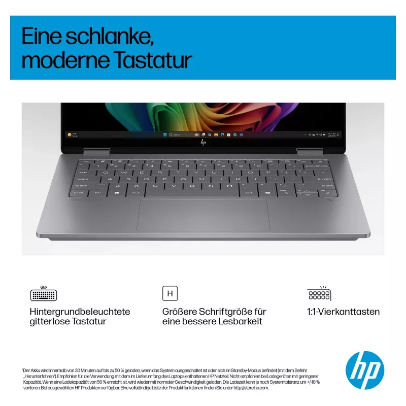 HP OmniBook X Flip Next Gen AI Laptop 14-fm0056ng - Konstrukcja typu Flip - Intel Core Ultra 5 226V / 2,1 GHz - Windows 11 Home - Arc Graphics 130V - 16 GB RAM - 512 GB SSD NVMe - 35,6 cm (14 inch)