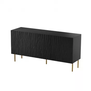 Komoda cama meble JUNGLE 1520×405×745 mm matowa czerń ze złotymi nogami, płyta wiórowa