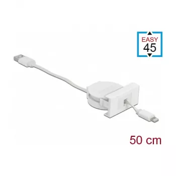 Kabel DeLOCK Easy 45 Moduł USB 2.0 Chowany kabel USB Typ-A na 8 Pin Lightning żeński biały