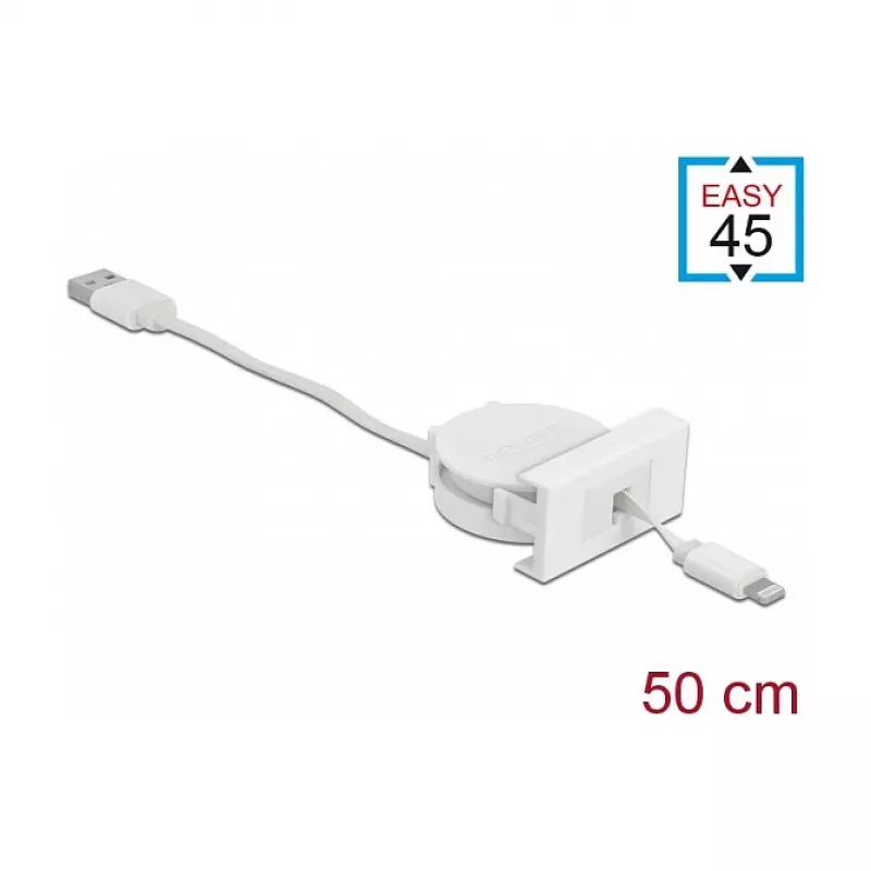 Kabel DeLOCK Easy 45 Moduł USB 2.0 Chowany kabel USB Typ-A na 8 Pin Lightning żeński biały