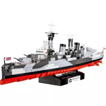 Klocki konstrukcyjne Cobi HMS Belfast model w skali 1:300 COBI-4844, zestaw do zbudowania historycznego lekkiego krążownika Royal Navy do ekspozycji