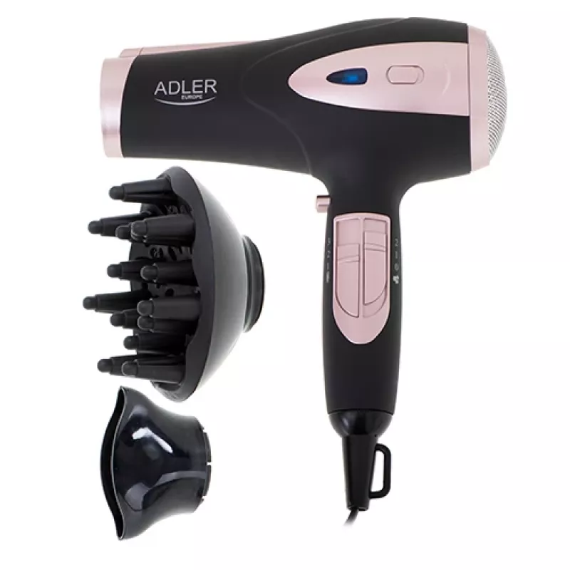Adler | Suszarka do włosów | AD 2248b ION | 2200 W | Liczba ustawień temperatury 3 | Funkcja jonizacji | Dysza dyfuzor | Czarny/Różowy