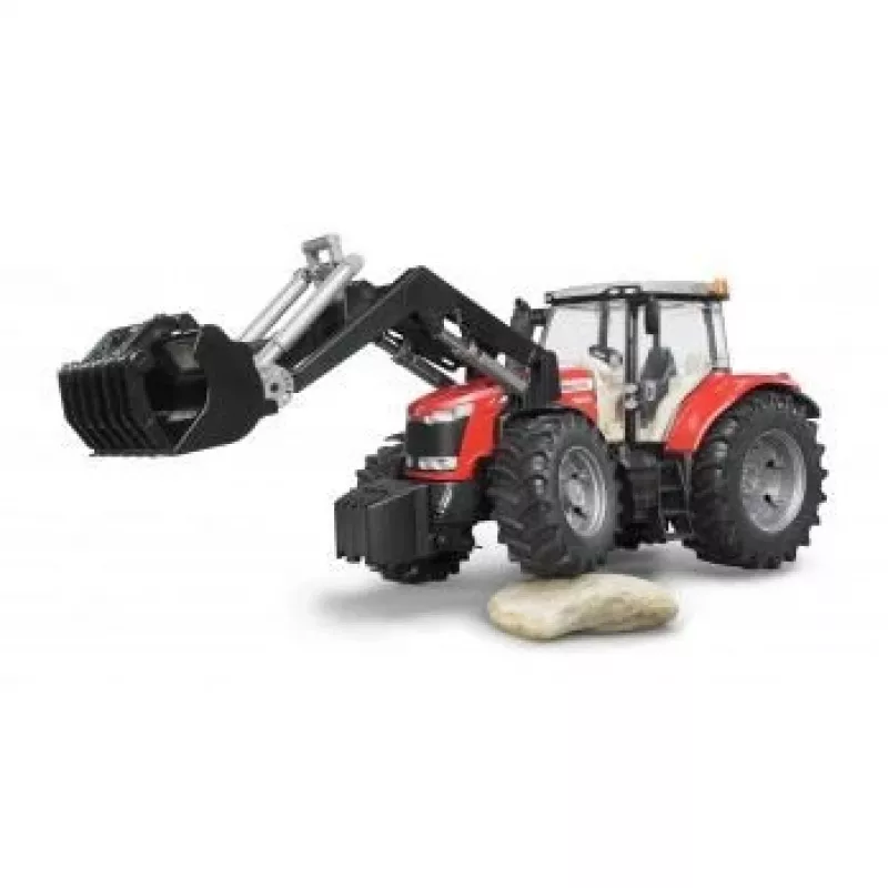 Traktor-zabawka BRUDER Massey Ferguson 7624 z ładowaczem czołowym, czerwony, dla dzieci od 3 lat