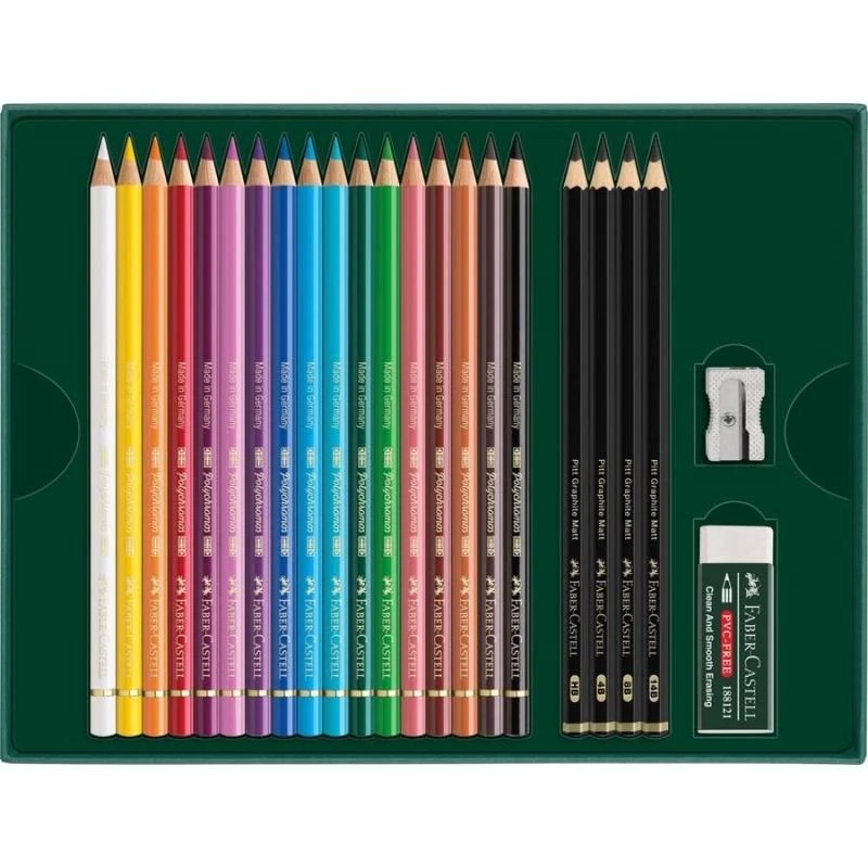 Kredki olejne Faber-Castell Polychromos & Pitt Graphite Matt Zestaw 21 szt. Wielokolorowe
