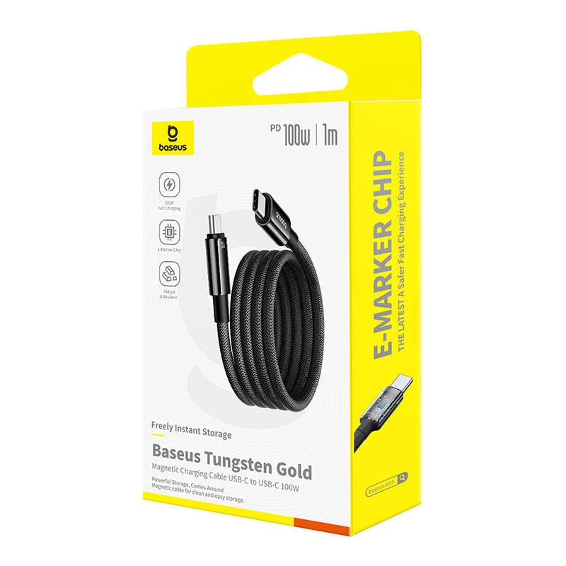 Kabel USB-C do USB-C Baseus Tungsten Gold 100W 1 m, czarny, nylon