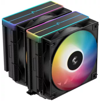 Chłodzenie powietrzne DeepCool AG620 BK ARGB V2 — 120 mm podwójny wentylator, 6 rurek cieplnych, obsługa LGA 1700/AM4/AM5, czarny