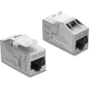 Moduł Keystone DELOCK 91122 — płaska wkładka RJ-45, srebrno-biała, 16 × 32,8 × 20 mm