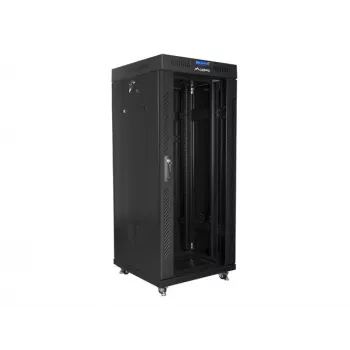 Szafa rack wolnostojąca LANBERG FF01-6627-12BL 19 cali 27U 600x600 mm szklane drzwi, udźwig 800 kg