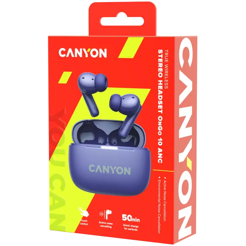Słuchawki Canyon CNS-TWS10PL True Wireless Stereo (TWS) douszne do rozmów/muzyki/sportu/codziennego użytku USB Type-C Bluetooth Fioletowe (CNS-TWS10PL)