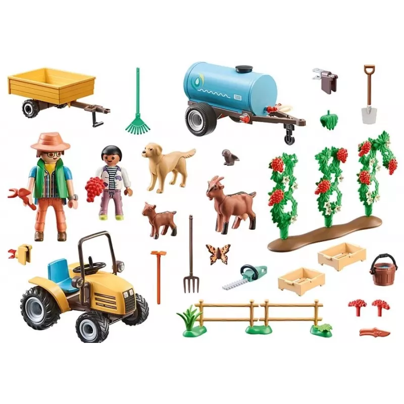 Playmobil 71442 Country: Traktor z przyczepą i zbiornikiem na wodę Świeże zbiory w gospodarstwie Nauka o środowisku Zabawa w odgrywanie ról Zestaw