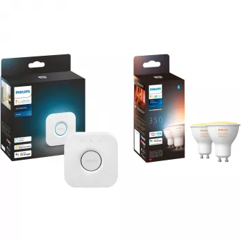 Zestaw dwóch lamp LED GU10 z mostkiem Hue Bridge – Philips Hue biały Ambiance, zamiennik 35 W