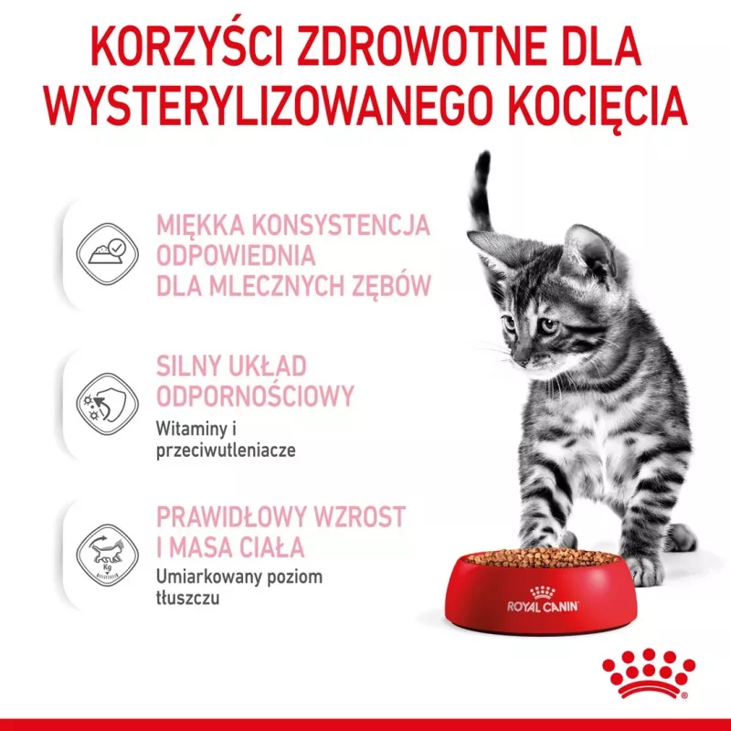 Mokra karma dla kota Royal Canin Sterilised Gravy, 12 x 85 g saszetek — kurczak, dla kastrowanych/wysterylizowanych kociąt, 11% białka, 80,5% wilgotności