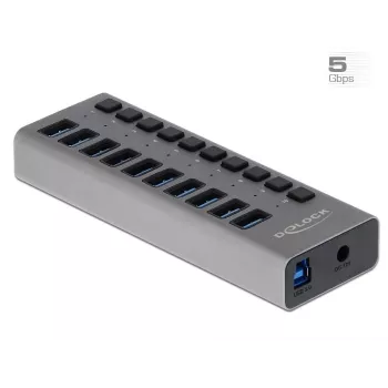 DeLOCK Zewnętrzny Hub USB 5 Gbps z 10 portami + przełącznik