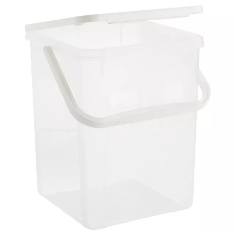 Plastikowy pojemnik na detergenty Rotho Basic 9 L model 1770101100RP, biały, pokrywka, otwór do zawieszania