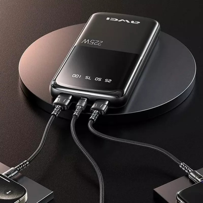 Awei PowerBank P10K 10000 mAh 22,5W Czarny/Czarny (10000mAh, 22W, 22,50Wh), Powerbank, Czarny