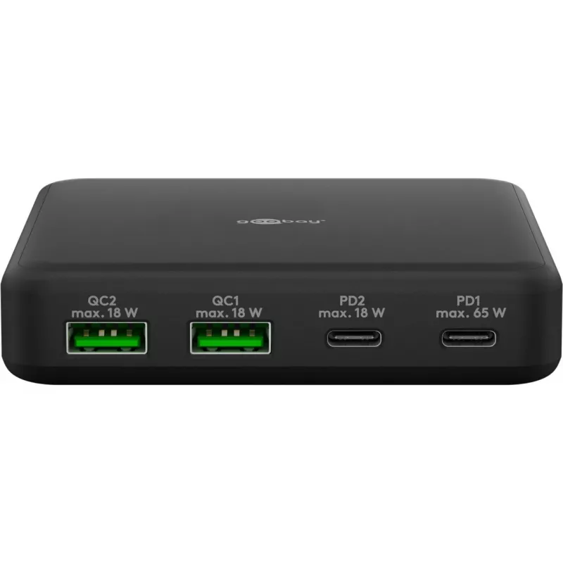 GOOBAY wieloportowa ładowarka biurkowa USB-C PD GaN 65 W, czarna