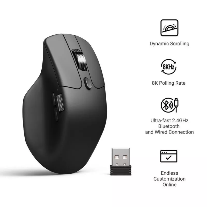 Mysz Keychron M6 Praworęczna Uniwersalna — Optyczna, RF Wireless + Bluetooth + USB-C, 30000 DPI, Czarna