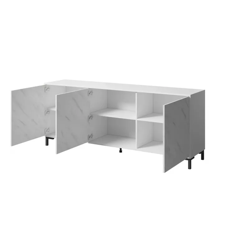 MARMO 3D komoda 200x45x80,5 cm biały matowy/marble biały