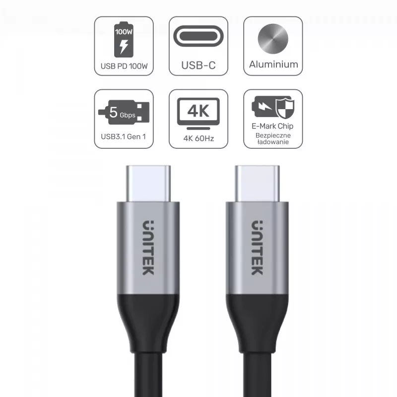 Kabel USB UNITEK C14091ABK USB 3.2 Gen 2 2m USB C Czarny