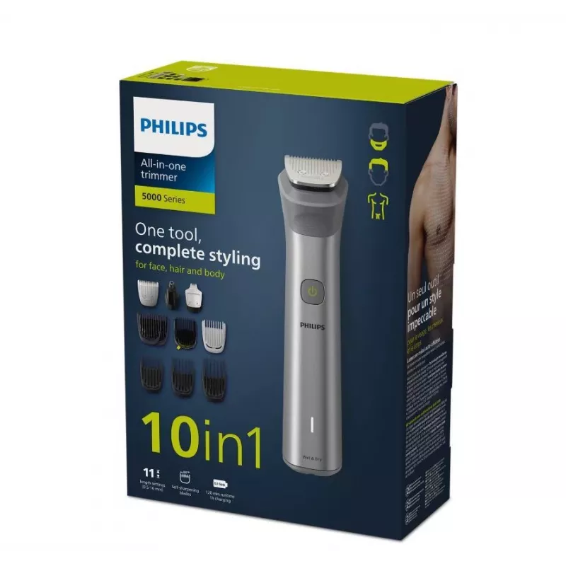 Philips All-in-One Trimmer MG5920/15 Series 5000, Stainless steel, 0.5 mm, 1.6 cm, 1 mm, Beard, Ear, Nose, bateria