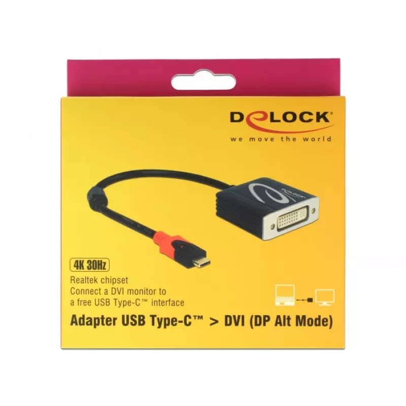 Adapter kablowy wideo DeLOCK 61213 USB Type-C na DVI 0,2 m czarny