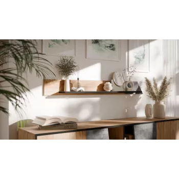Półka wisząca cama meble OVO 1300×200×150 mm dąb/beton, płyta wiórowa, montowana na ścianie