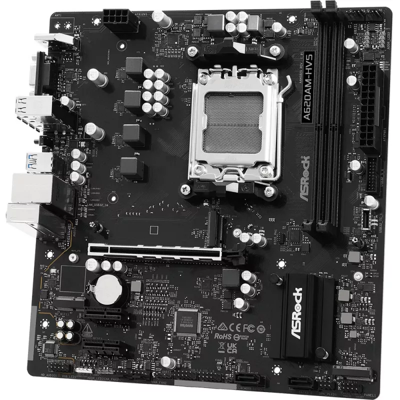 Płyta główna ASRock A620AM-HVS Micro ATX — chipset AMD A620A, Socket AM5, DDR5, 2 DIMM, do 128 GB, HDMI 2.1, M.2 2280