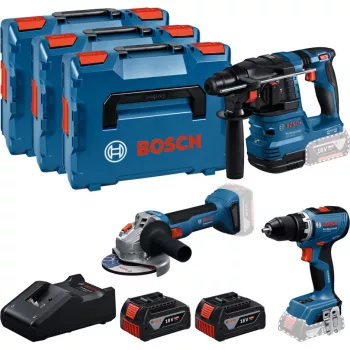 Zestaw profesjonalny 18 V, GBH 18V-22 + GSR 18V-65 + GWS 18V-8 Professional, zestaw narzędzi niebieski, 2x akumulator Li-Ion 5,0 Ah, w 3 L-BOXXach
