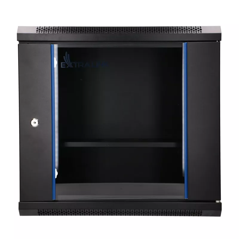 EXTRALINK LITE 9U 530X400 CZARNA SZAFKA RACK DO MONTAŻU NA ŚCIANIE Z PÓŁKĄ