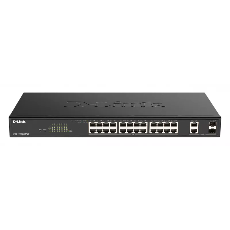 Przełącznik sieciowy D-Link DGS-1100-26MPV2/E zarządzalny L2 Gigabit Ethernet (10/100/1000) z zasilaniem przez Ethernet (PoE), czarny