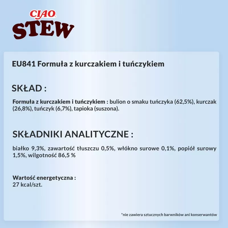Mokry przysmak dla kota INABA Ciao Stew Chicken & Tuna 40 g saszetka, mięsny, 86,5% wilgotności