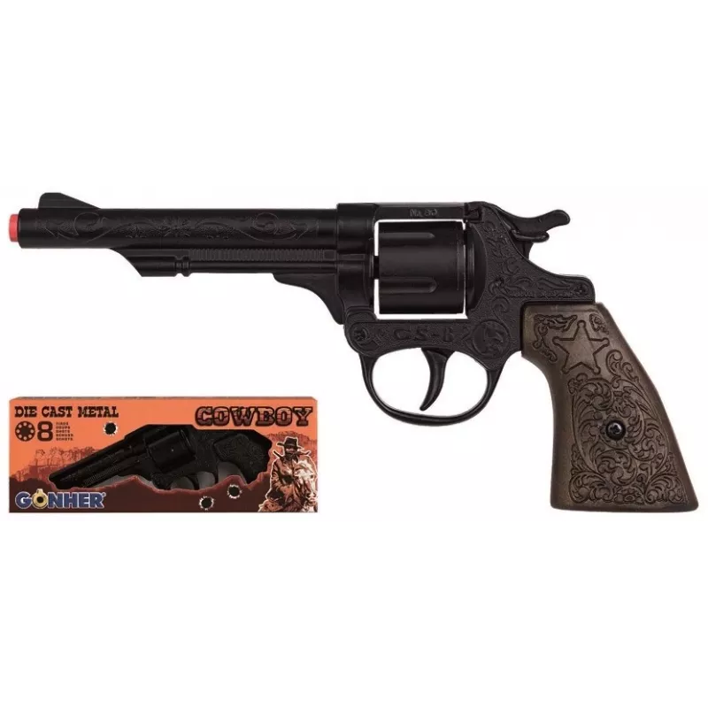 Zabawkowy metalowy pistolet kowbojski Pulio model 15580/6 — realistyczny design, metalowa konstrukcja