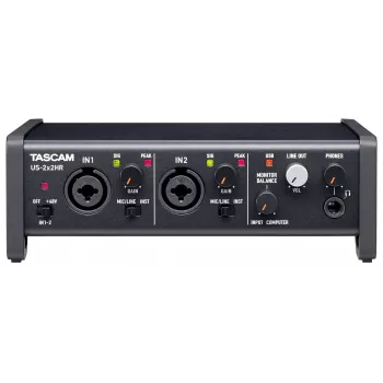 Interfejs audio Tascam US-2X2HR, 2 x wejścia XLR/combo, 192 kHz, USB 2.0, MIDI In/Out, desktop, czarny