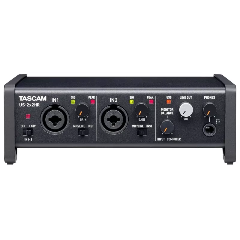 Interfejs audio Tascam US-2X2HR, 2 x wejścia XLR/combo, 192 kHz, USB 2.0, MIDI In/Out, desktop, czarny