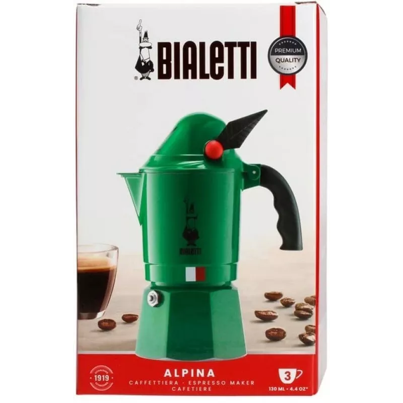 Kafetierka BIALETTI Moka BREAK ALPINA — 3 filiżanki, zielona, aluminium, uchwyt bakelitowy