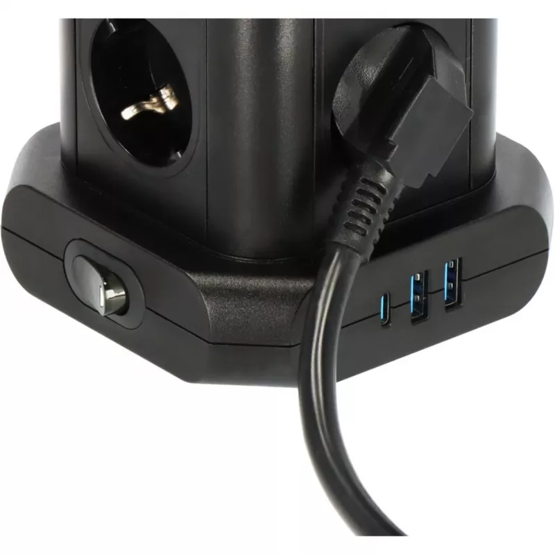 Wieża listwy zasilającej Brennenstuhl 1153560010 — 8 gniazd, 2×USB-A, 1×USB-C, czarna